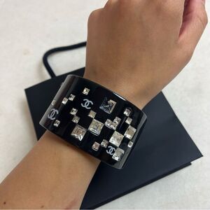 CHANEL Crystallized Black Wide Cuff Crystal Embellishments